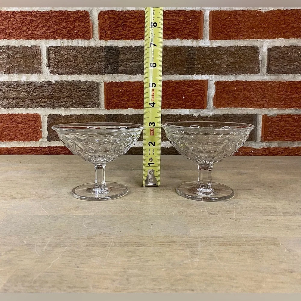 Vintage‎ Set Of 2 Fostoria ‘American Clear Low’ Sherbet Glass Cubist 3 3/8”H